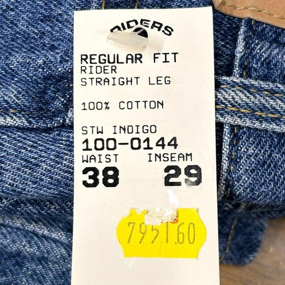 Riders Denim Regular Fit Straight Leg Jeans 38x29 Blue Pre-Shrunk Reinforced NWT - Picture 2 of 9